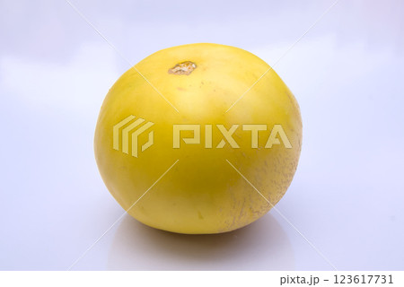 Fresh Yellow Honeydew Melon, Close-Up Shot Isolated on White Background 123617731