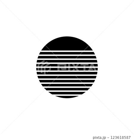 Retro sun circle with geometric lines in eighties style Retro sun circle with geometric lines in eighties style 123618587
