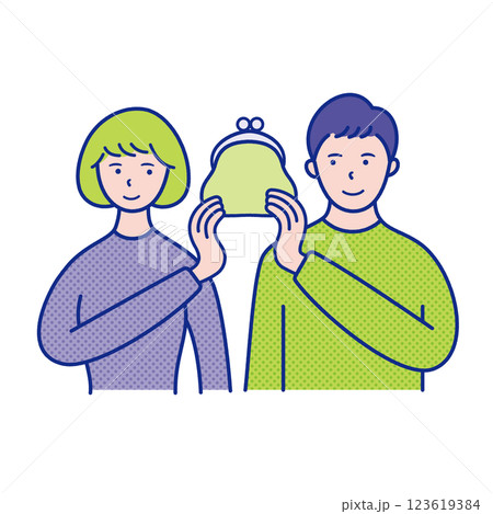 財布を一緒に持った男女の上半身イラスト素材 123619384