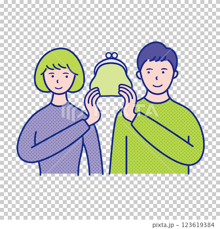 Upper body illustration of a man and woman holding a wallet together 123619384