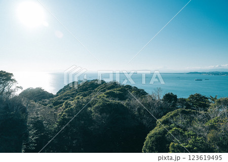 房総半島の鋸山の美しい山と海 123619495