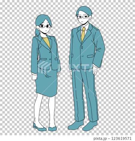 Serious-looking male and female office workers Serious-looking male and female office workers 123619571