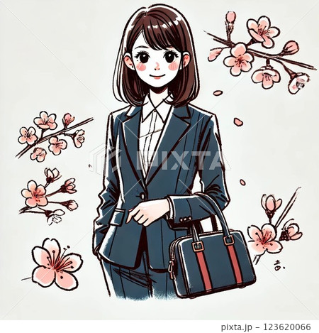 バッグを持つ新社会人女性（シンプルで使いやすい配置） 123620066