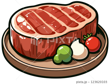 皿に盛りつけられたステーキのイラスト 123620103