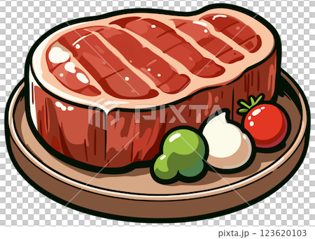皿に盛りつけられたステーキのイラスト 123620103