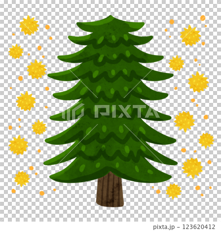 雪松樹散播花粉-水彩風格手繪插畫 123620412