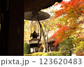 軒先の電灯と紅葉 123620483