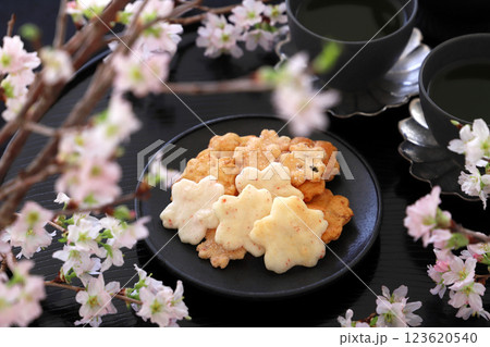 さくらの形のおせんべい おかき さくらの花 さくらの形のおせんべい おかき さくらの花 123620540