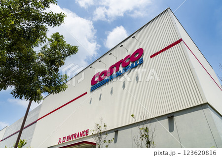 View of Costco wholesale storefront in Taichung, Taiwan. Costco Wholesale Company is the largest membership warehousing club in the United States. 123620816