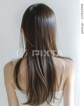 髪の美しいロングヘアの若い女性の後ろ姿 123620946