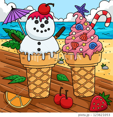 Christmas in July Ice Cream Colored Cartoon  123621053