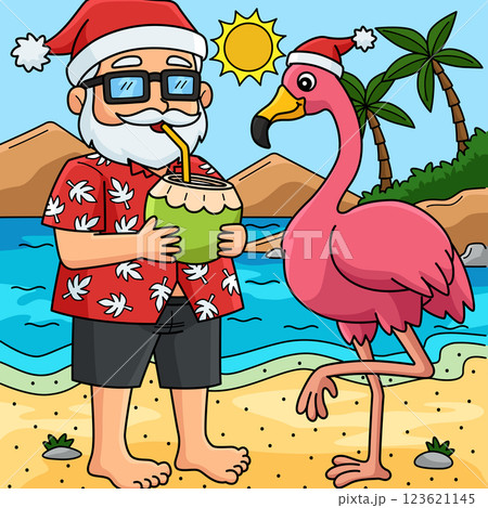 Christmas in July Santa and Flamingo Colored  123621145