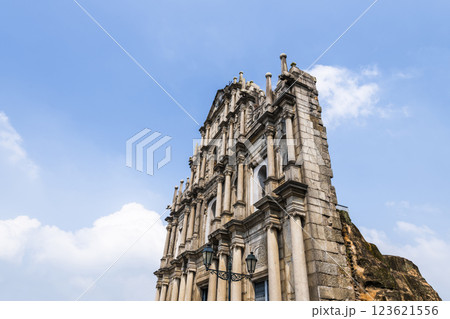 The ruins of St. Paul's Cathedral at Jesus Company Square in Macau, China, is a historic architectural landmark, and a UNESCO World Heritage. 123621556