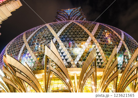 Beautiful night view of the Grand Lisboa building, the most famous, richest casino, and a luxury hotel resort stands in Macau. 123621565