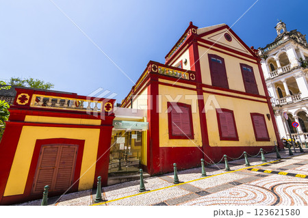 Building view of the Macao Public Conservatory(School of Music) in Macau, China.  123621580