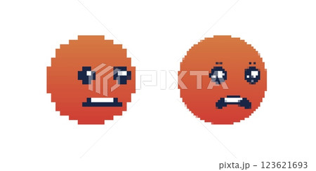 Two pixel art emoticons showing different facial expressions and emotions 123621693