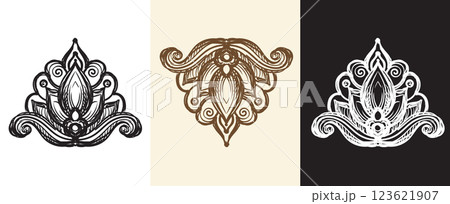 Hand drawing baroque design element set vector illustration 123621907