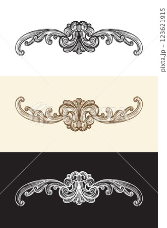 Set of hand drawing baroque design element illustration 123621915