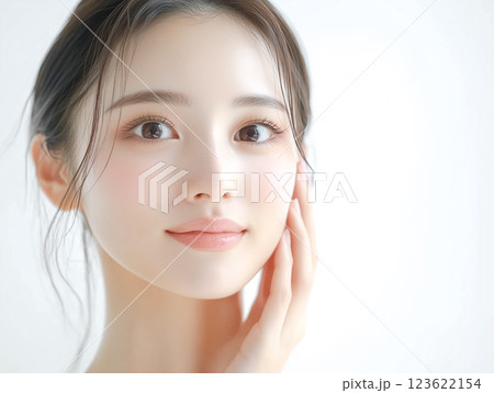 肌が美しい若い女性。美容、ビューティー、健康、化粧品の広告デザインに最適な素材 肌が美しい若い女性。美容、ビューティー、健康、化粧品の広告デザインに最適な素材 123622154