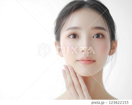 美しい肌の若い日本人女性。美容広告デザインに最適な人物素材 美しい肌の若い日本人女性。美容広告デザインに最適な人物素材 123622155