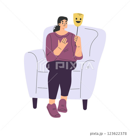 Psychotherapy with Woman Sit on Armchair Wear Mask Having Mental Therapy Session Vector Illustration Psychotherapy with Woman Sit on Armchair Wear Mask Having Mental Therapy Session Vector Illustration 123622378