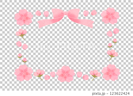 Cherry blossom and ribbon frame watercolor spring petals pink 123622424