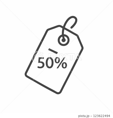 Stylish discount tag featuring a clear indication of fifty percent off in a flat line vector design perfect for promotions 123622494