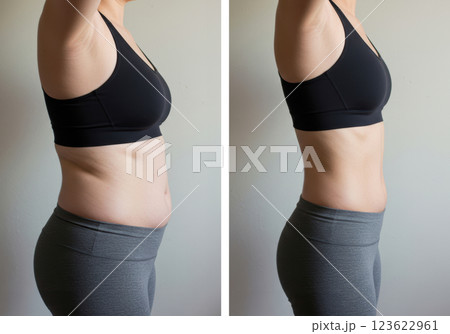 ダイエットのビフォーアフター、体型変化比較（AI生成画像） 123622961