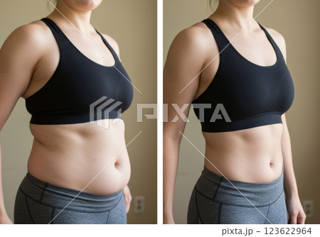 ダイエットのビフォーアフター、体型変化比較（AI生成画像） 123622964