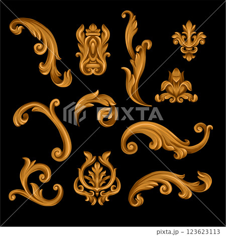Baroque vintage elements isolated. Vector. 123623113