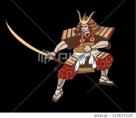 Samurai in graphic style isolated. Vector. 123623129
