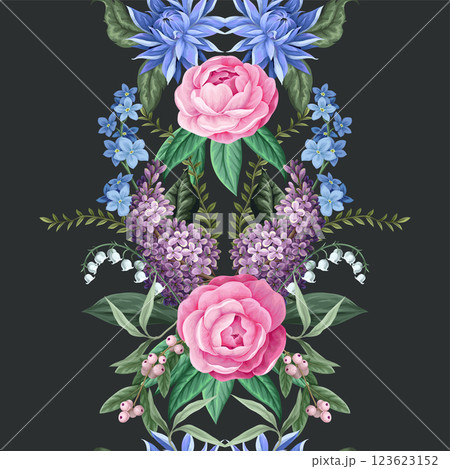 Seamless pattern with camelia flowers and other flowers. Vector. Seamless pattern with camelia flowers and other flowers. Vector. 123623152