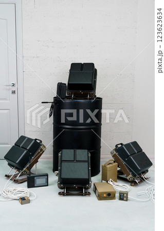 Advanced Electronic Warfare System Components Displayed in a Minimalist Environment 123623634