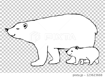 北極熊和它的幼崽的黑白插圖 123623688
