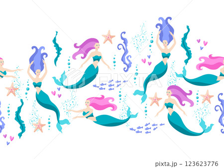Seamless pattern with mermaids. Image of underwater wonders or fabulous creations. Seamless pattern with mermaids. Image of underwater wonders or fabulous creations. 123623776