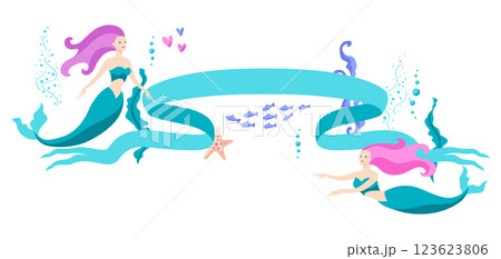 Background with mermaids. Image of underwater wonders or fabulous creations. Background with mermaids. Image of underwater wonders or fabulous creations. 123623806