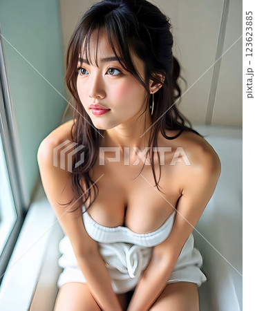 バスタオルを巻いた女性　入浴　温泉　ジャグジー[AI生成画像] 123623885