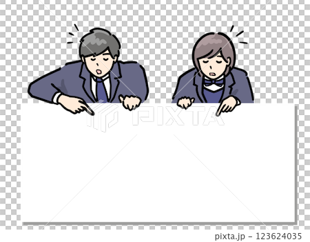 一幅插圖描繪了一位男高中生和一位女高中生，他們對以下某件事有自己的看法，非常適合放在訊息上方。 123624035