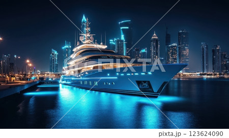 Luxury yacht lights up Dubai Luxury yacht lights up Dubai 123624090