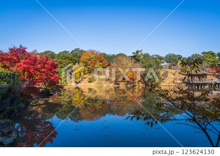 【紅葉】秋の奈良公園 鷺池に浮かぶ浮見堂 【紅葉】秋の奈良公園 鷺池に浮かぶ浮見堂 123624130