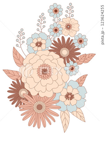 Retro flowers composition. Daisy flower wedding invitation card 123624255