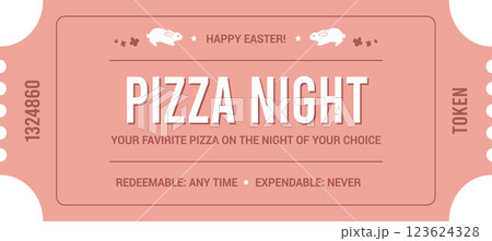 Pizza Night vector illustrated easter reward ticket for children Pizza Night vector illustrated easter reward ticket for children 123624328