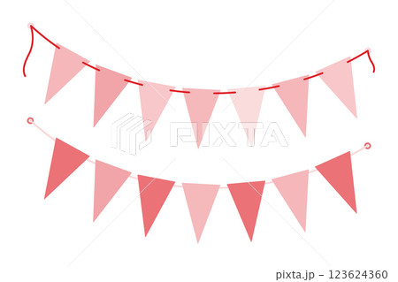 Triangular Pennant garland on string Decorative party design elements Trendy Monochrome pink Set 2 123624360