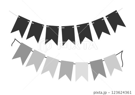 Monochrome pennant garlands on rope dark and grayscale Black Day greeting Decorative elements Set 2 123624361