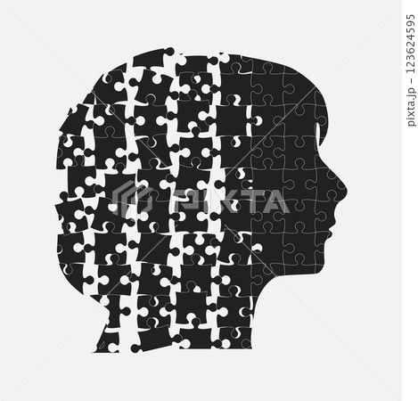 Female head from puzzle pieces, mental disorder 123624595