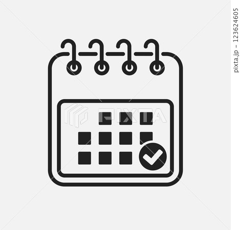 Icon page calendar, pop up message done or check Icon page calendar, pop up message done or check 123624605