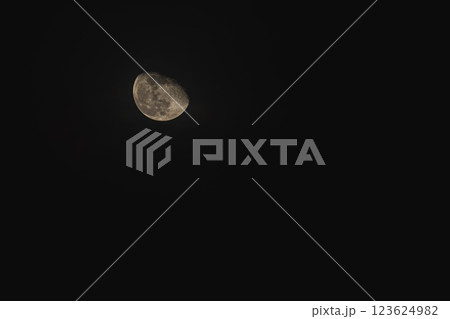 A luminous crescent moon illuminating a tranquil night sky above A luminous crescent moon illuminating a tranquil night sky above 123624982