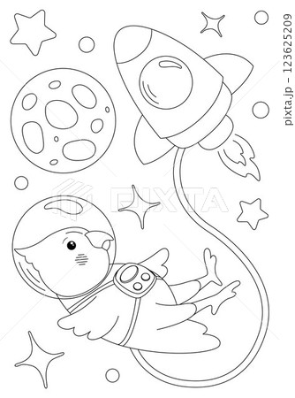 Coloring page with parrot astronaut and rocket Coloring page with parrot astronaut and rocket 123625209