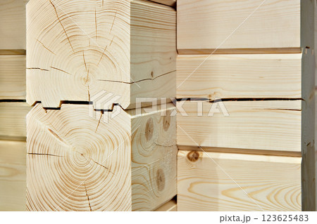 Wooden construction timber in wall of house Wooden construction timber in wall of house 123625483
