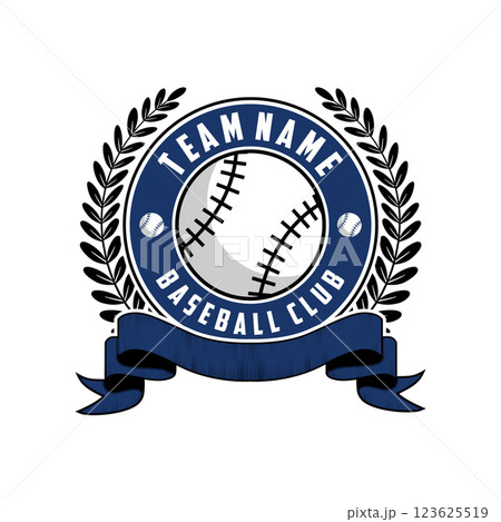 baseball club team logo with circular laurel wreaths, perfect for baseball teams 123625519